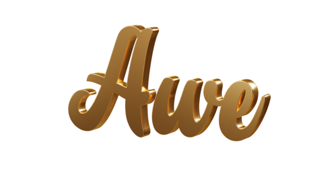 Luxury 3D gold text "Awe" on transparent background. Three dimensional Realistic script letters for logotype, symbol, signage, message etc.