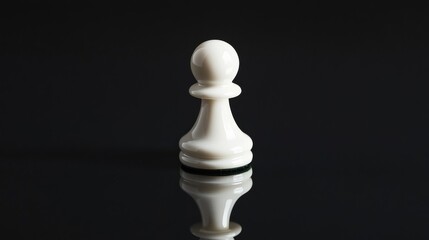 Minimalist White Chess Pawn on Reflective Black Studio Background with Soft Lighting