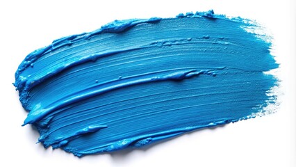 Abstract blue paint swatch, smooth brushstroke texture with a matte finish, smeared across a clean white background