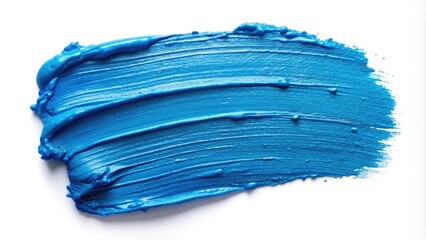 Abstract blue paint swatch, smooth brushstroke texture with a matte finish, smeared across a clean white background