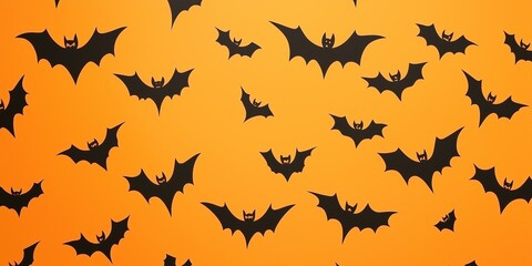 halloween background with seamless pattern of bats on orange color background