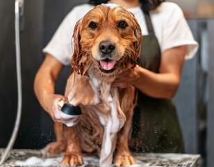 Dog getting a bath