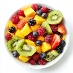 Fresh Mixed Fruit Salad with Mango, Kiwi, Berries, and Peaches.