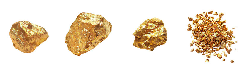 Pure gold nugget rock, precious stone, specimen PNG set bundle transparent background isolated graphic resource cutout. Lapidary, geology, rockhounding, collecting, gemstone, mineral