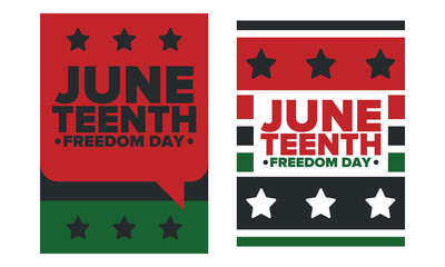 Juneteenth Independence Day. Freedom or Emancipation day. Annual american holiday, celebrated in June 19. African-American history and heritage. Poster, greeting card, banner and background. Vector