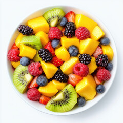 Fresh Mixed Fruit Salad with Mango, Kiwi, Berries, and Peaches.