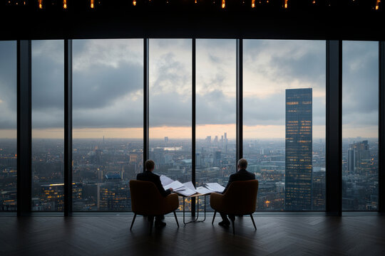 Former CEO passing business documents to a new director, retirement, handover and transition