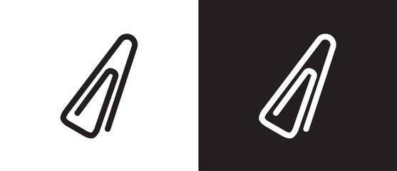 Icon of paperclip with a triangle shape. attached link file icon, internet web page URL icon, attachment, document, office paper clip icon symbol vector illustration in black and white background.