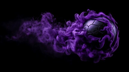 Purple Smoke Soccer Ball: Abstract art of a soccer ball engulfed in vibrant purple smoke, set against a dramatic black background.  A visually stunning image perfect for sports, energy.