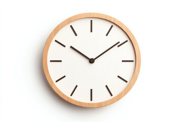 Minimalist wall clock with wooden frame, white background, modern design.