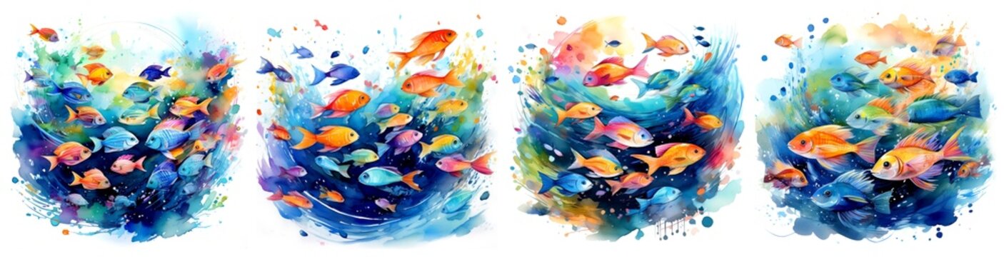 Fischschwarm Abbildung Aquarell