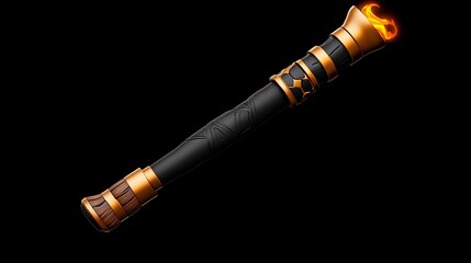 Fiery Torch of Prophecy: An ancient, ornate torch blazes with mystical fire, casting an ethereal glow against a stark black background. This evocative image is perfect for fantasy, mythology.