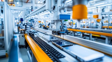 Fototapeta premium High-Tech Smartphone Assembly Line in Modern Factory