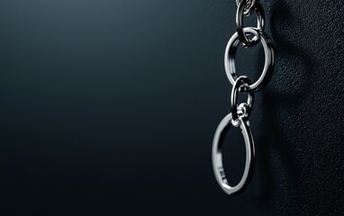 Obraz premium A stainless steel keychain mockup, hanging from a minimalist, matte black key holder