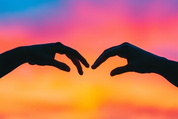 Hands reaching toward each other, silhouetted against a vibrant sunset, symbolizing trust and mutual support in nature