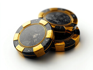Stack of casino poker chips with a luxurious design, isolated on a white background.