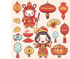 Vector set of chinese new year abstract concept