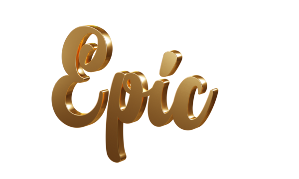 Luxury 3D gold text "Epic" on transparent background. Three dimensional Realistic script letters for logotype, symbol, signage, message etc.