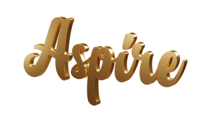 Luxury 3D gold text "Aspire" on transparent background. Three dimensional Realistic script letters for logotype, symbol, signage, message etc.