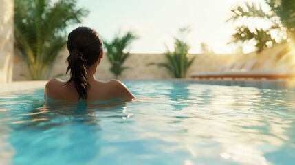 Obraz premium Woman relaxing and enjoying herself at private pool or spa