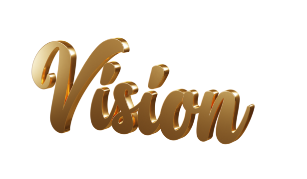 Luxury 3D gold text "Vision" on transparent background. Three dimensional Realistic script letters for logotype, symbol, signage, message etc.