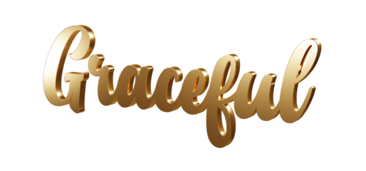 Luxury 3D gold text "Graceful" on transparent background. Three dimensional Realistic script letters for logotype, symbol, signage, message etc.