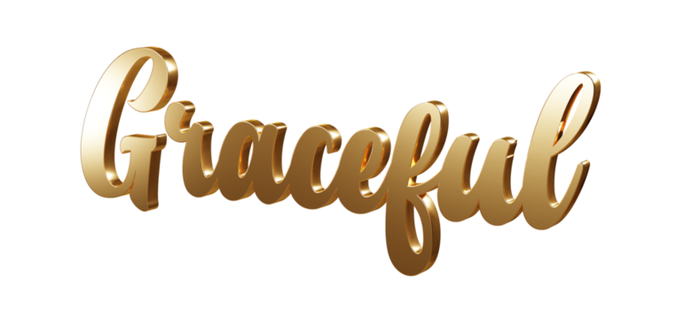 Luxury 3D gold text "Graceful" on transparent background. Three dimensional Realistic script letters for logotype, symbol, signage, message etc.