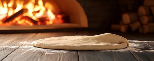 Pizza dough stretched for margarita pizza, wood-fired oven, 3D illustration
