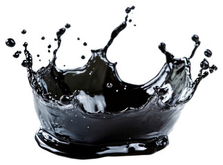 Black liquid splash background isolated white.
