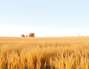 Obraz premium A calm and spacious poster depicting an open field in the midst of autumn, with tall golden grass swaying gently in the breeze.