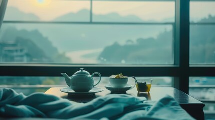 Serene Tea Setup with Scenic View