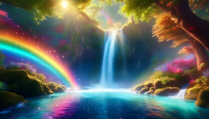 Rainbow over a waterfall
