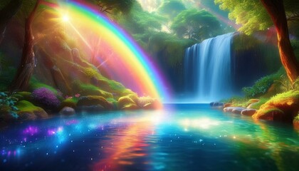 Rainbow over a waterfall