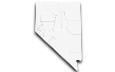 3d Map of Nevada state with counties and color. United State of America, US, United State