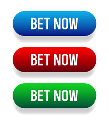 Bet now buttons set. Blue, red and green buttons. Vector set