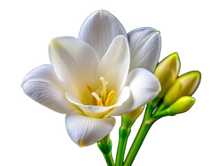 Fototapeta premium Elegant White Freesia Flower Isolated on Transparent Background