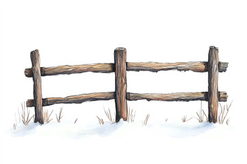 Naklejka premium Wooden fence in snow, white isolated background