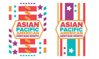 Asian Pacific American Heritage Month. Celebrated in May. It celebrates the culture, traditions and history of Asian Americans and Pacific Islanders in the United States. Poster, card, banner. Vector