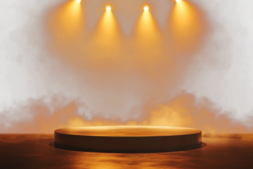 PNG Yellow spotlights and smoke stage presentation atmosphere.