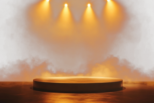 PNG Yellow spotlights and smoke stage presentation atmosphere. - Powered by Adobe