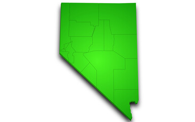 3d Map of Nevada state with counties and color. United State of America, US, United State