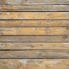 Naklejka premium Weathered wooden boards create rustic and warm backdrop, showcasing natural textures and colors of aged wood. This image evokes sense of nostalgia and simplicity