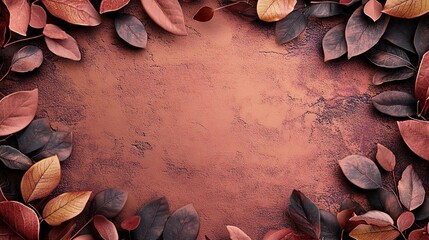 autumn leaves frame design with copy space and color background
