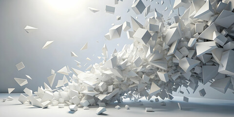 Shattering Expectations: A mesmerizing abstract of fragmented geometric shapes, bursting with energy and defying gravity, evokes a sense of liberation and innovation.  