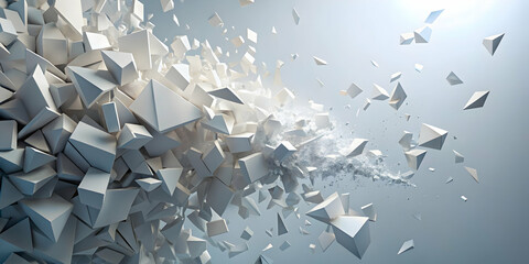 Shattered Limits:  A dynamic abstract composition of shattered geometric shapes, captured in a burst of energy, evokes a sense of breaking through boundaries and embracing limitless possibilities.  