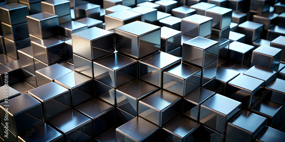 Poster metallic cube abstract: an abstract and captivating image of a field of metallic cubes, with a mesme