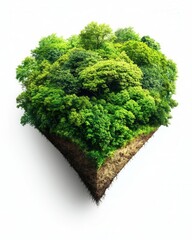 Fototapeta premium Floating Green Forest Island with Roots on White Background