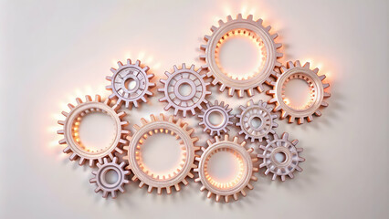 Illuminated Gears: Interlocking cogs glow with inner light, symbolizing seamless collaboration, innovation, and the intricate workings of a complex system.  