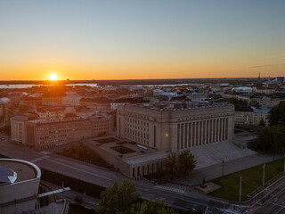 Cityscape of Helsinki's Töölö district, showcasing residential streets and buildings during a...