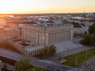 Cityscape of Helsinki's Töölö district, showcasing residential streets and buildings during a...